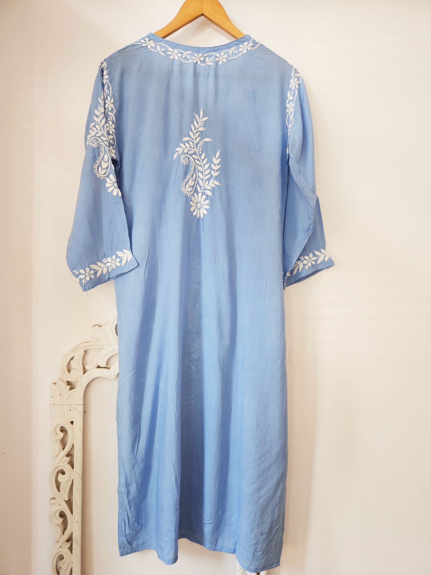 Dahlia Modal Chikankari Long Kurta (Powder Blue)