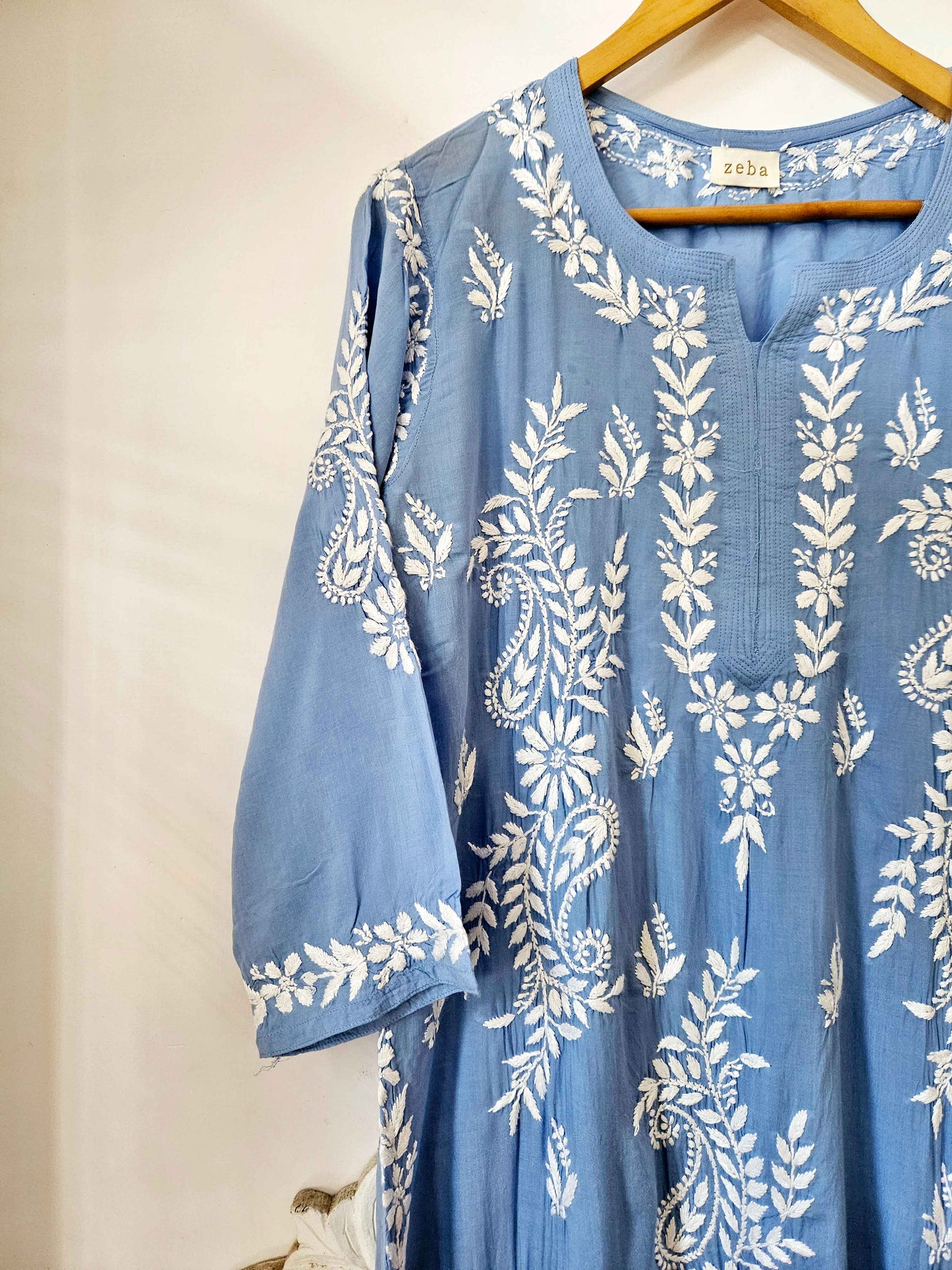 Dahlia Modal Chikankari Long Kurta (Powder Blue)