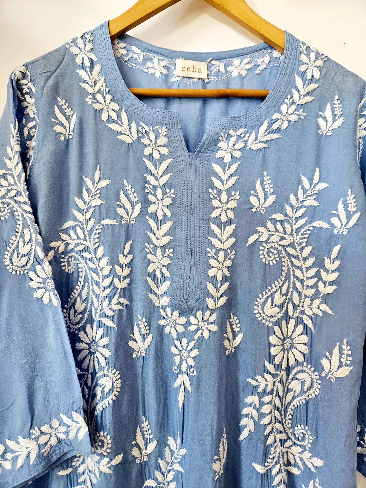 Dahlia Modal Chikankari Long Kurta (Powder Blue)