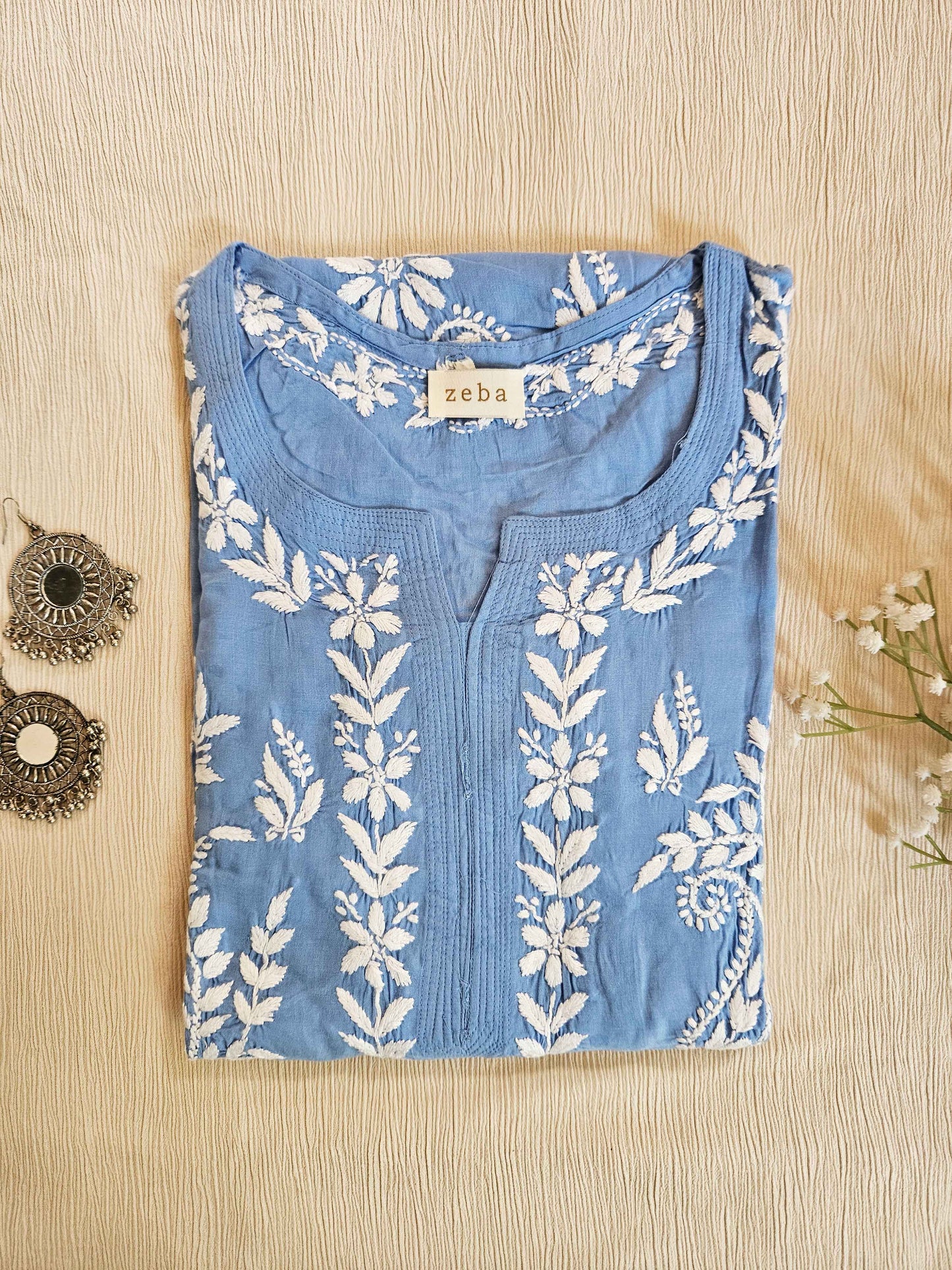 Dahlia Modal Chikankari Long Kurta (Powder Blue)