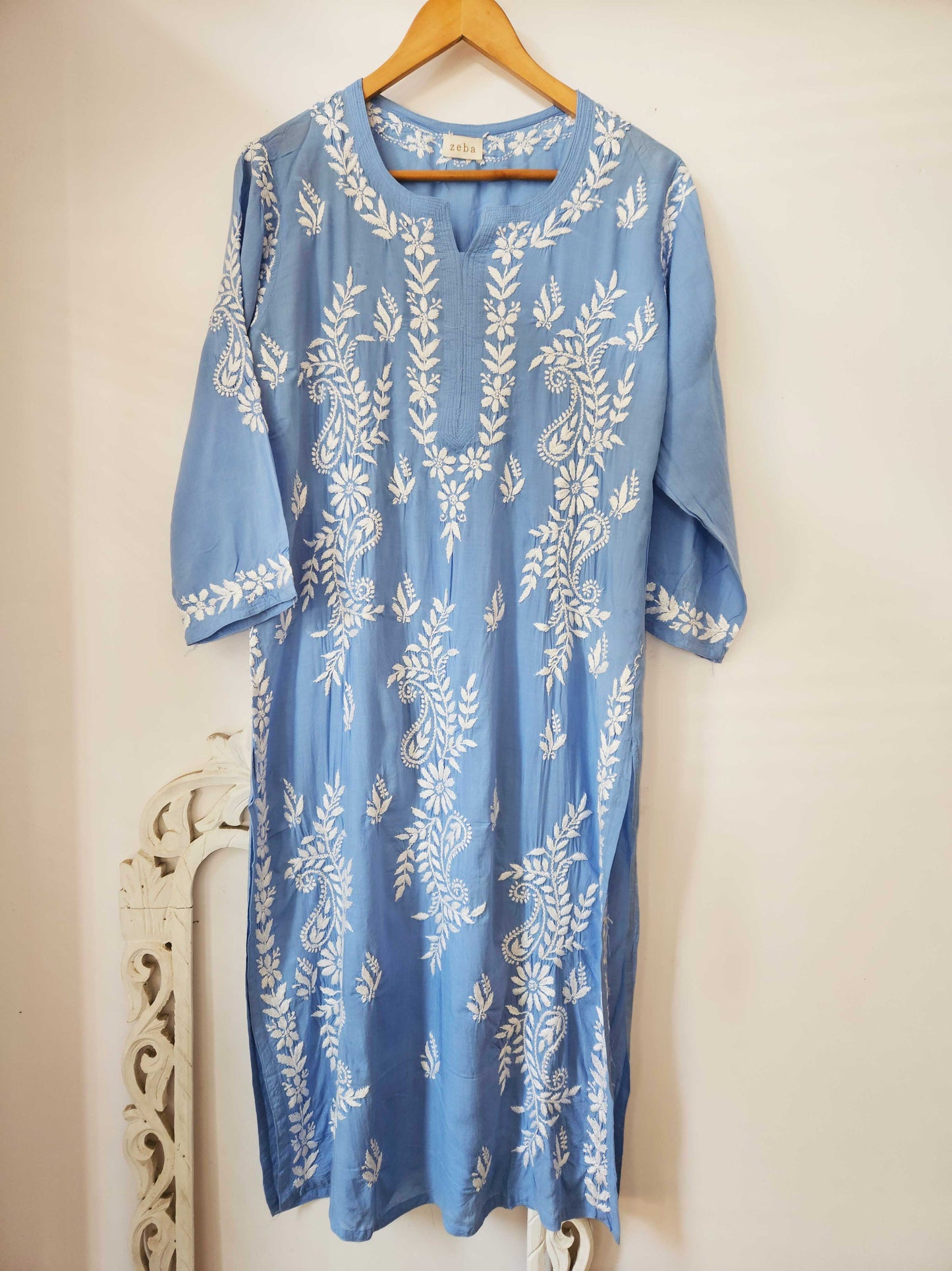 Dahlia Modal Chikankari Long Kurta (Powder Blue)
