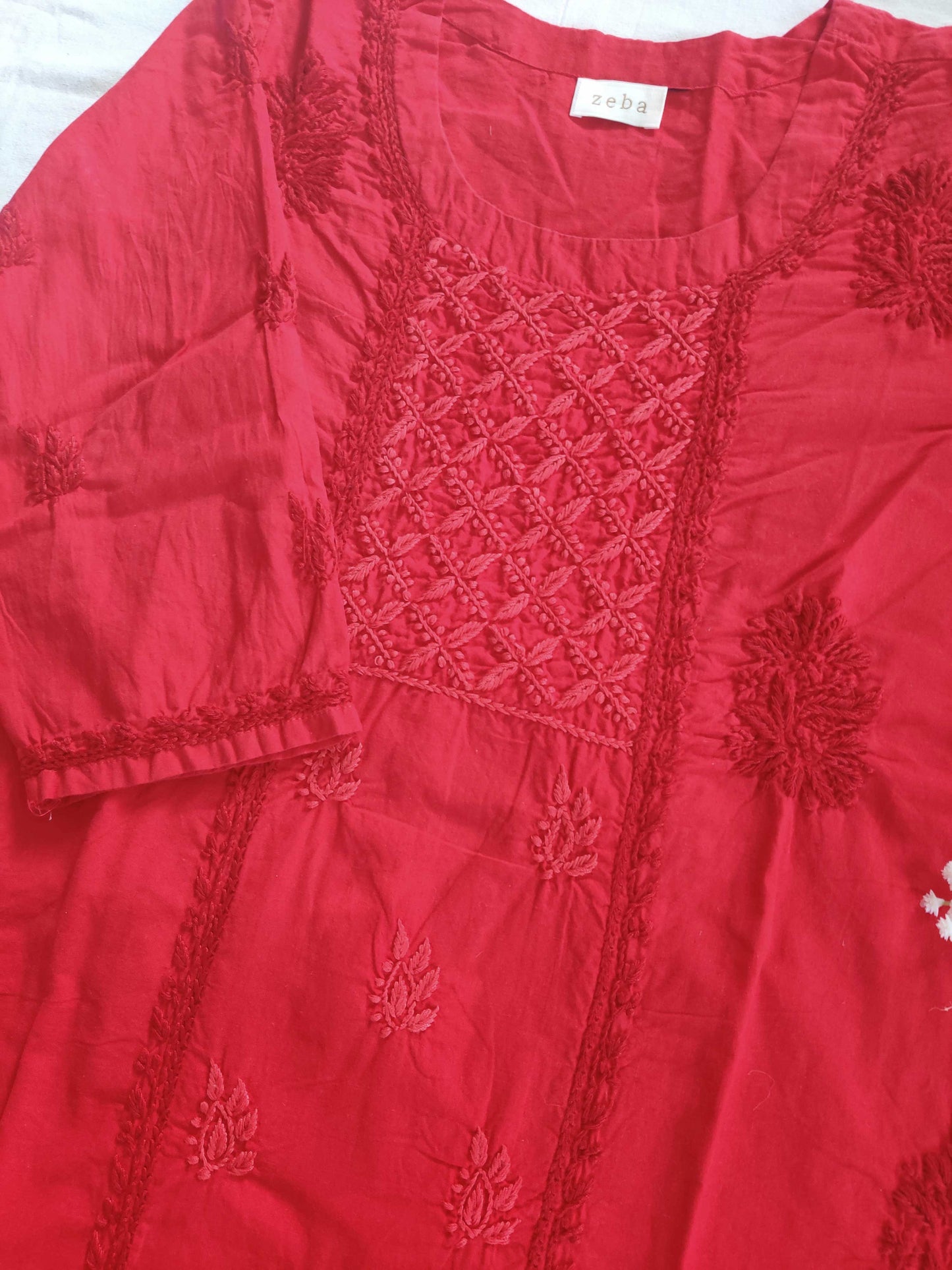 Meerub Red Cotton Chikankari Kurta