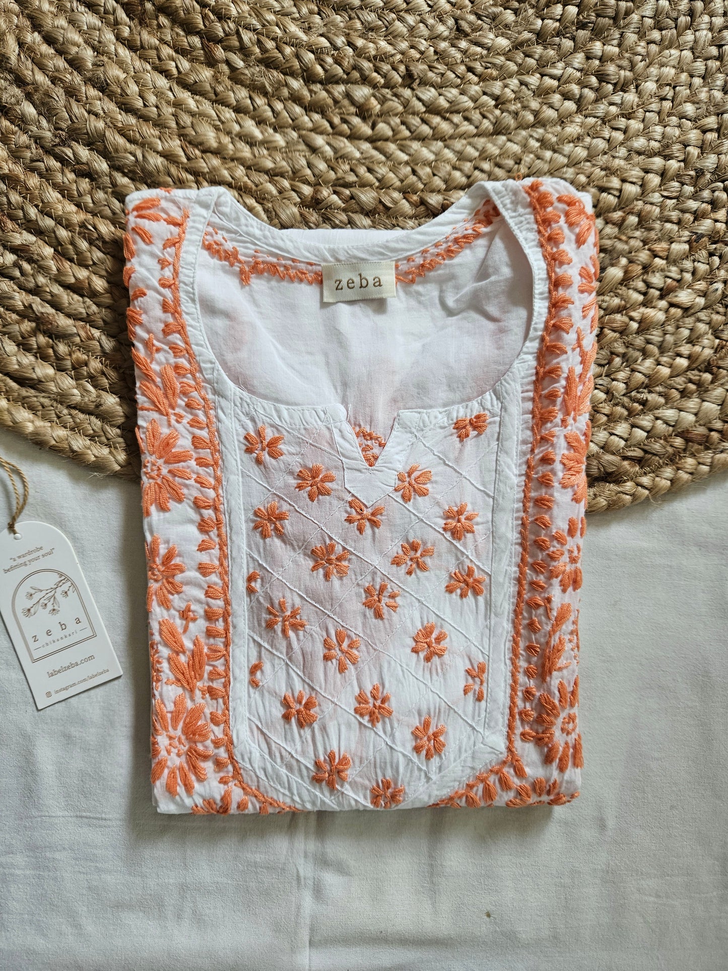Rabia Chikankari Kurti (Orange)