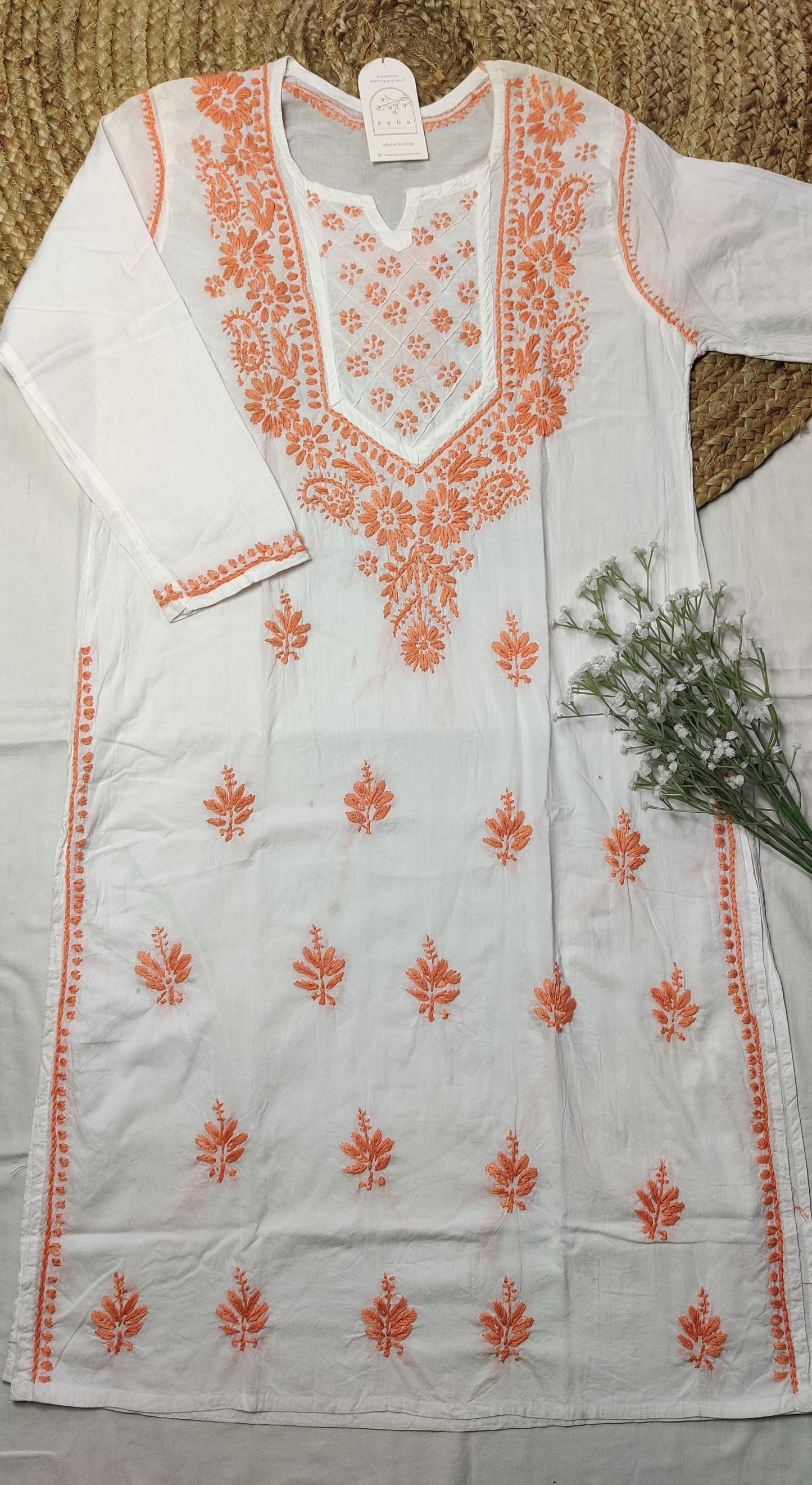 Rabia Chikankari Kurti (Orange)