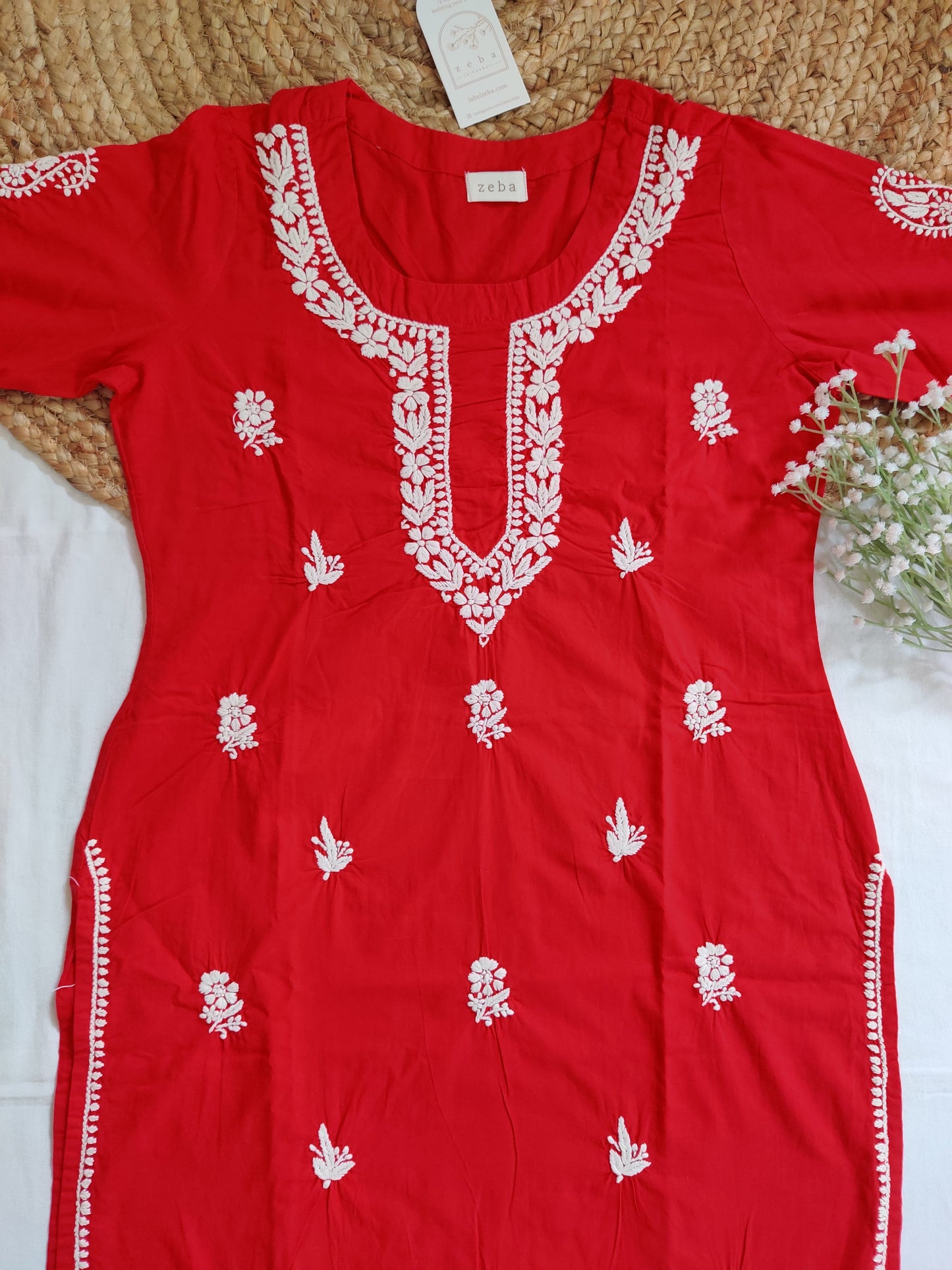 Zoya Cotton Chikankari Kurta (Red)