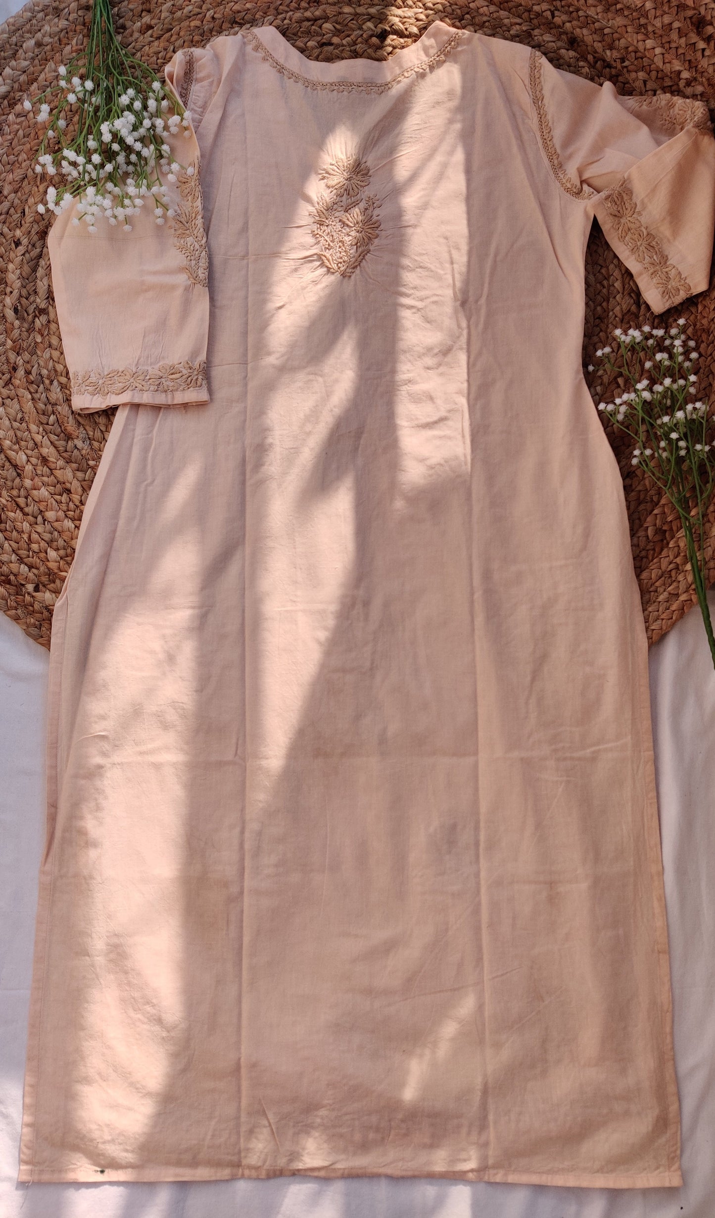 Gulnar Beige Cotton Chikankari Kurta Kurta Label Zeba 