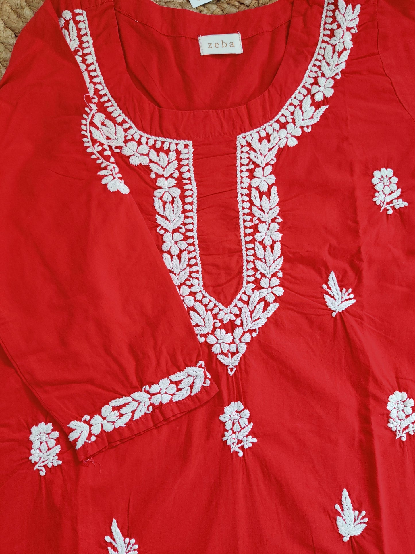 Zoya Cotton Chikankari Kurta (Red)