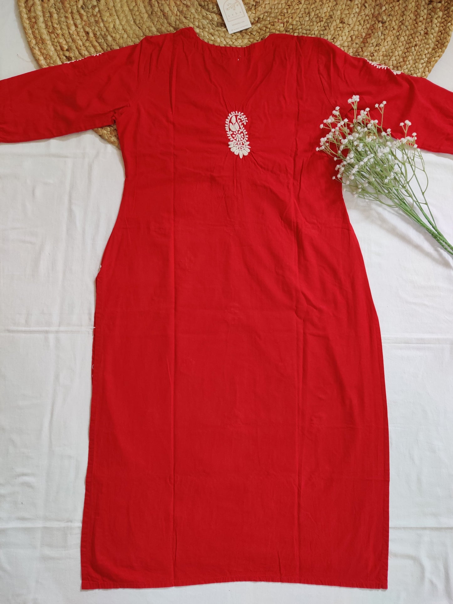 Zoya Cotton Chikankari Kurta (Red)