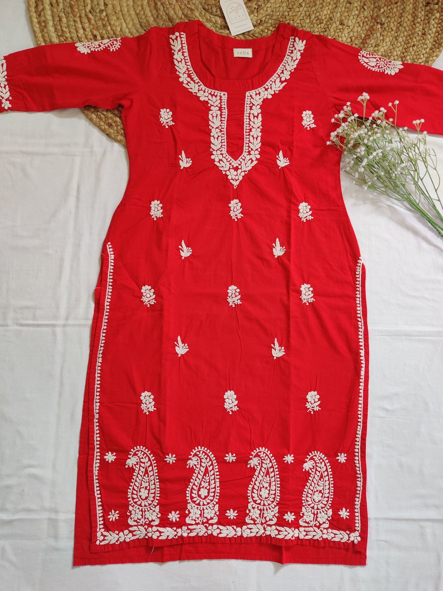 Zoya Cotton Chikankari Kurta (Red)