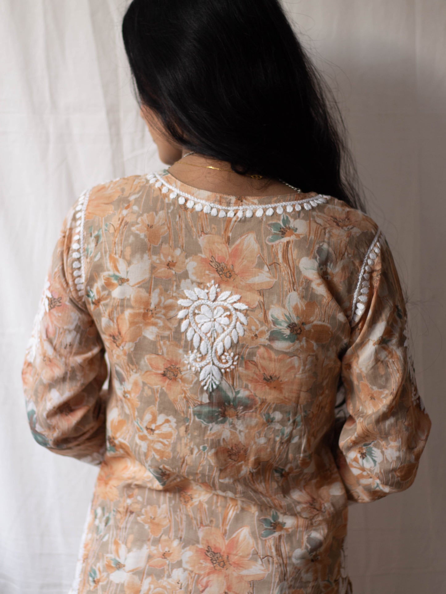 Aashna Mulmul Printed Chikankari kurti (Orange)