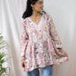 Fariyal Mulmul Printed Chikankari short kurti (Pink)