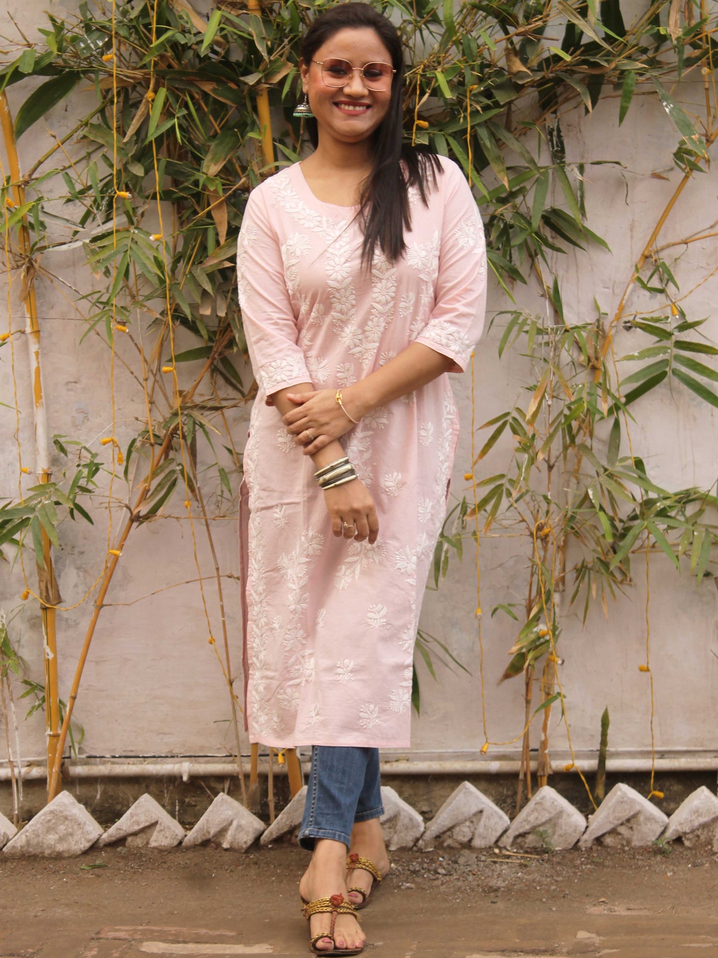 Inaya Pink Cotton Chikankari Kurta