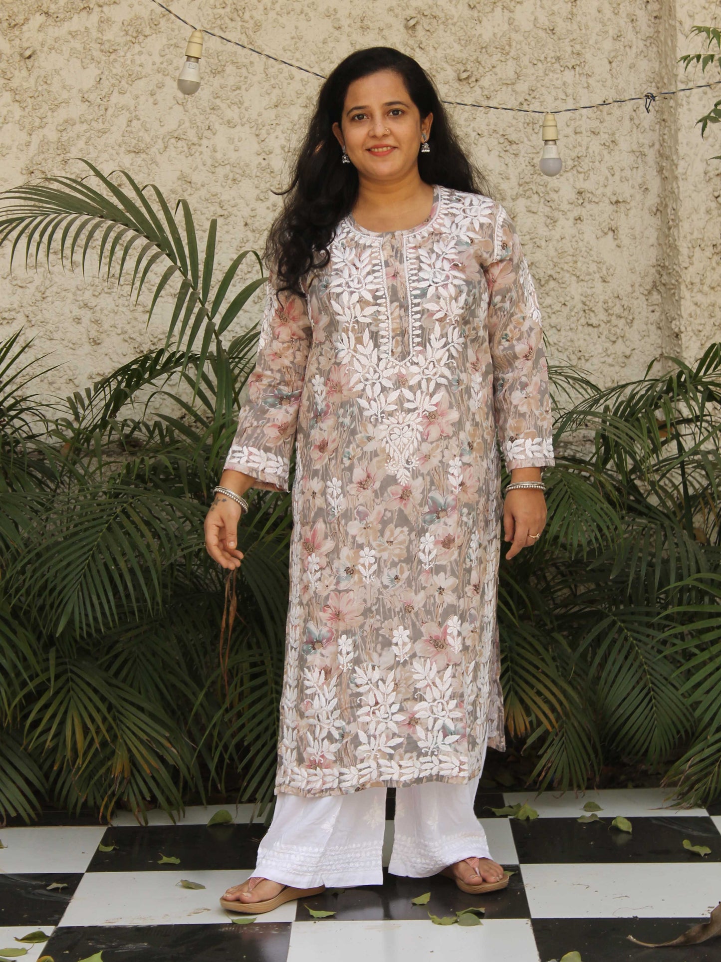 Aashna Mulmul Printed Chikankari kurti (Gray)