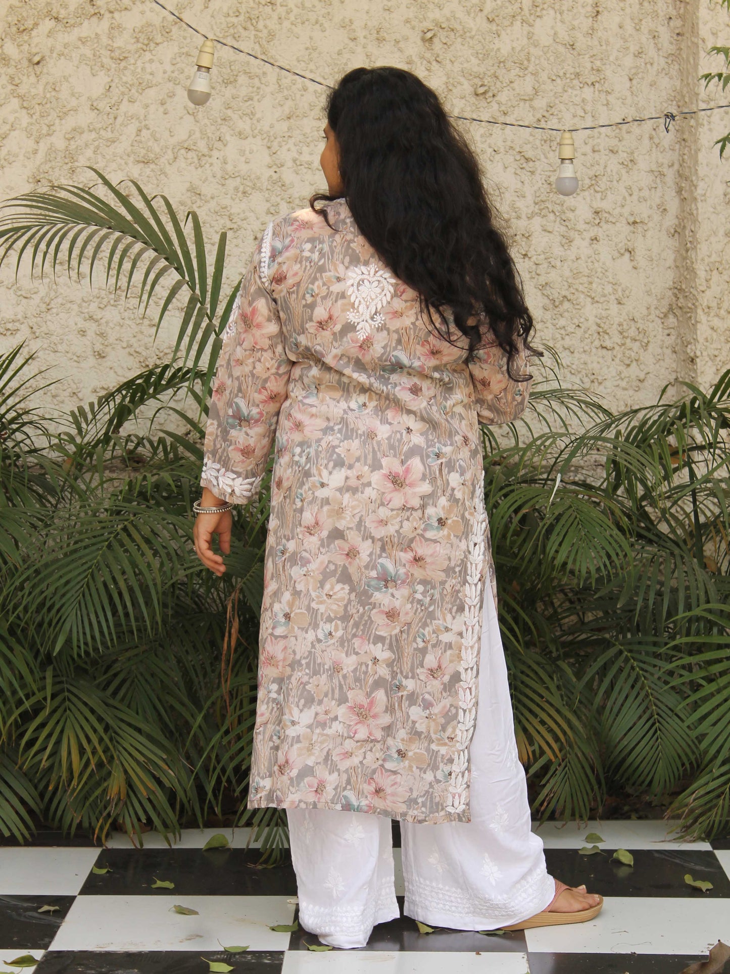 Aashna Mulmul Printed Chikankari kurti (Gray)