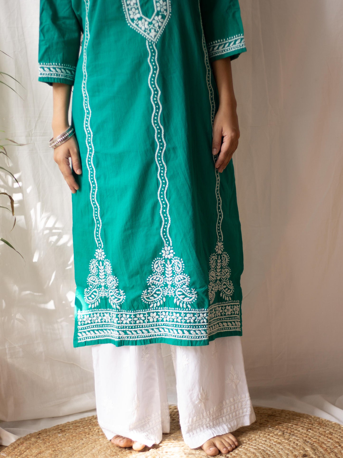 Maisha 100% Cotton Chikankari Kurti (Green)