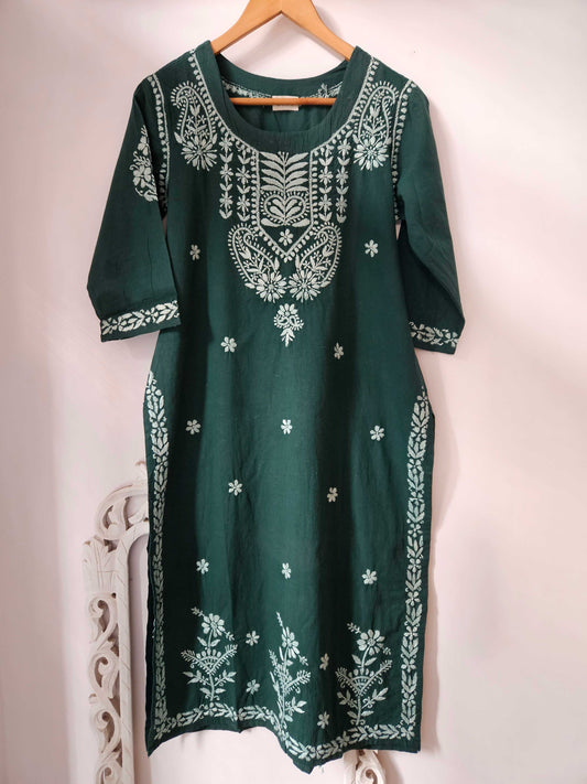 Mariyam Green Cotton Chikankari Kurta