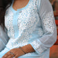 Naazmi Georgette Chikankari Kurta (Aqua)