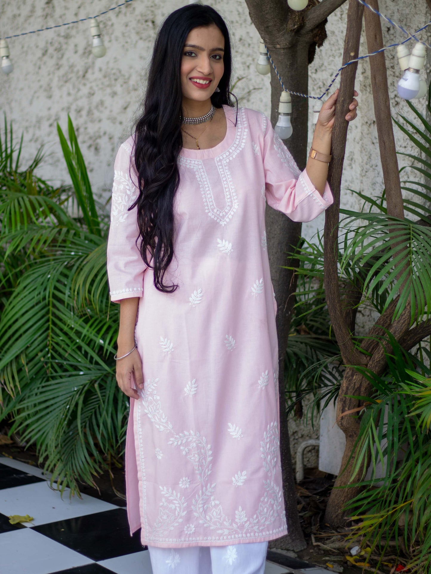 Samaira Pink Cotton Chikankari Kurta